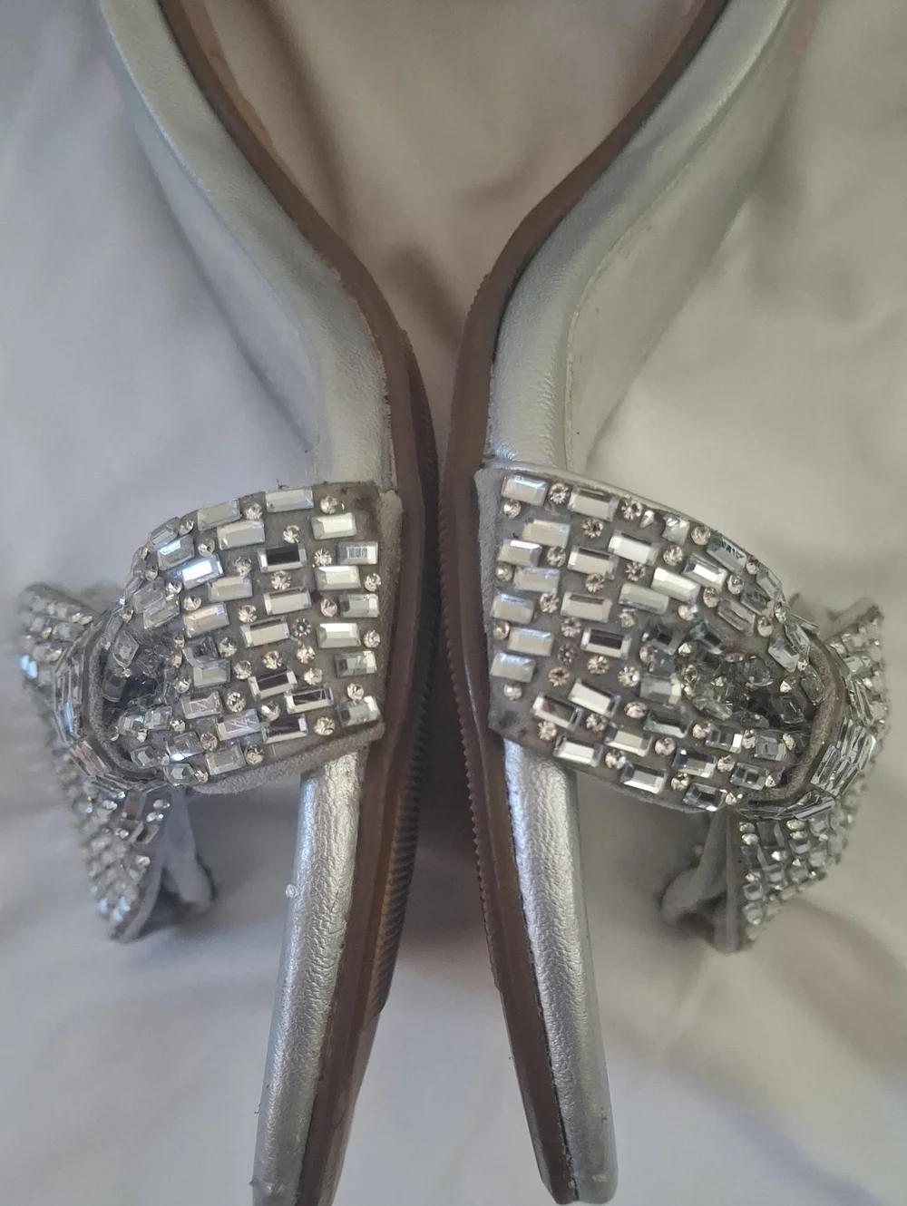 Steve Madden Silver Crystal Bow Ankle-Strap Heels
